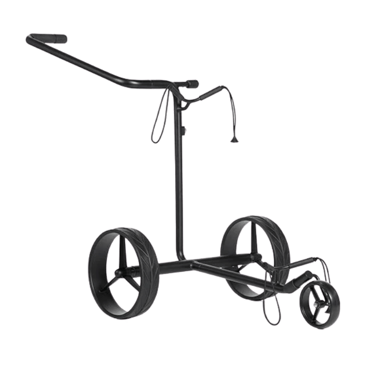CHARIOT ELECTRIQUE AVEC FREIN - JUSTAR WHITE 1.0, LAQUE NOIR - Golf Passion