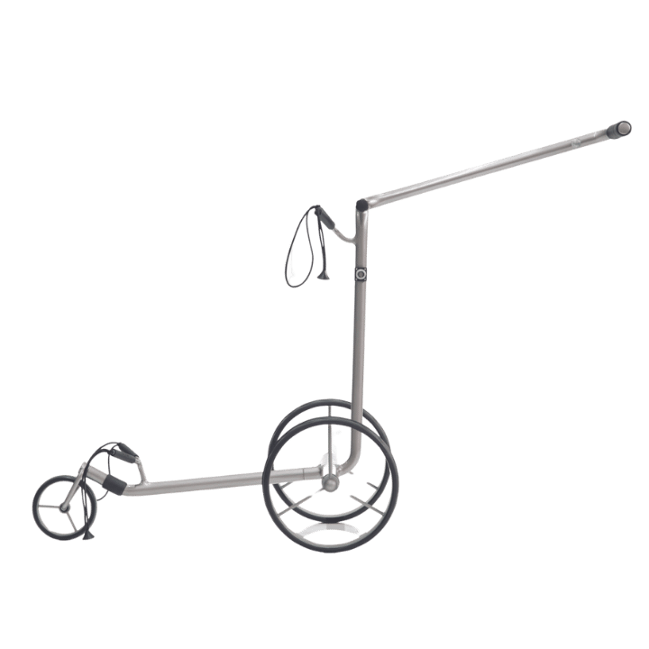 CHARIOT ELECTRIQUE AVEC FREIN JUSTAR - WHITE 1.0, LAQUE SILVER - Golf Passion