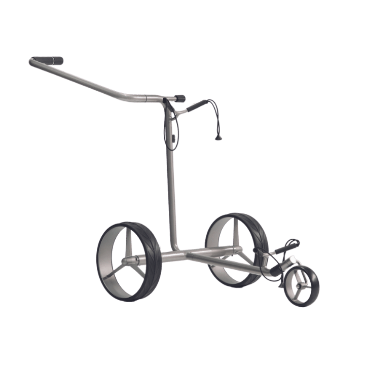 CHARIOT ELECTRIQUE AVEC FREIN JUSTAR - WHITE 1.0, LAQUE SILVER - Golf Passion