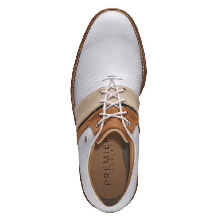 CHAUSSURE AVEC CRAMPON FOOTJOY - PREMIERE SERIE PACKARD LX WHITE/BLUE/BROWN - Golf Passion