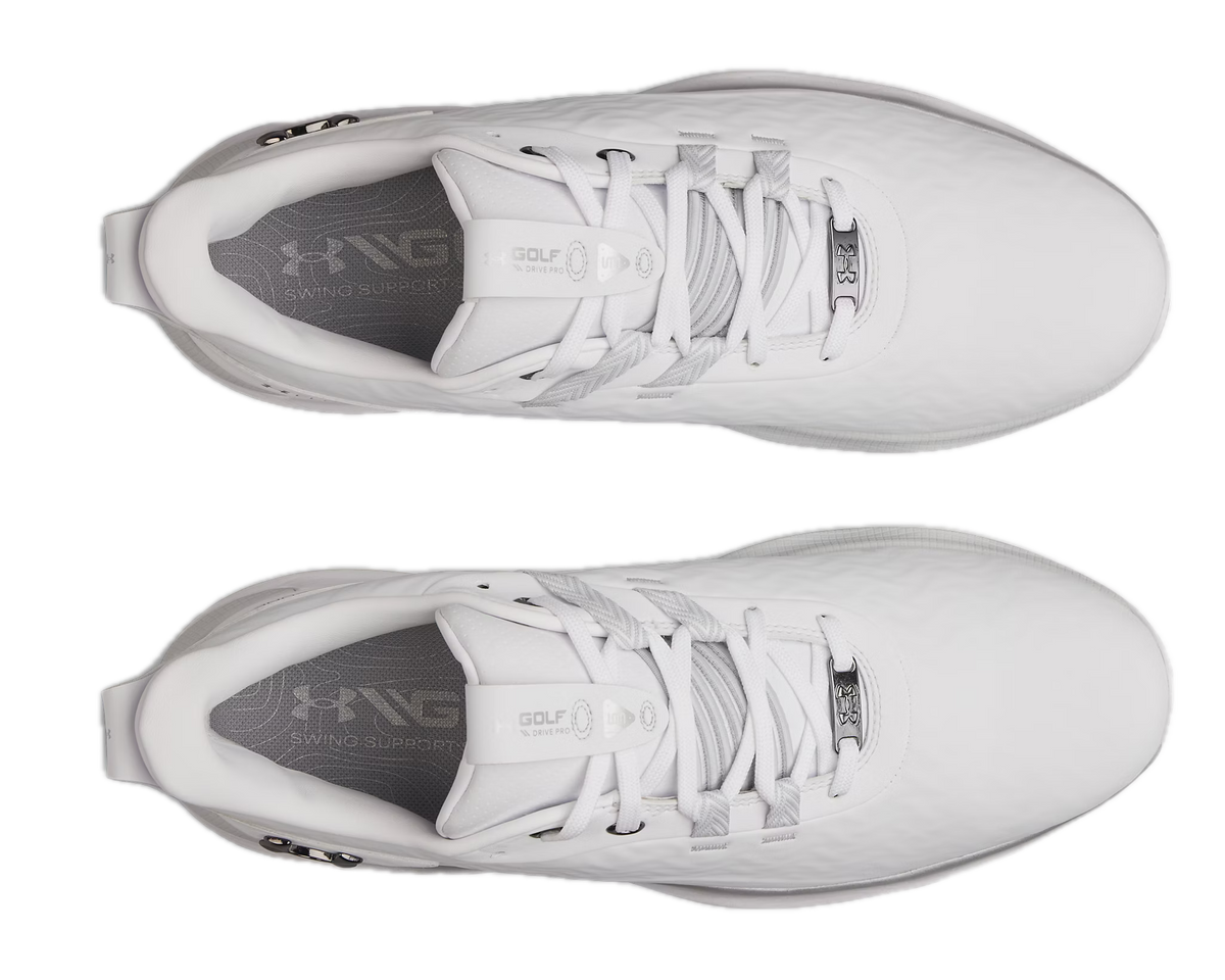 Chaussures de golf sans crampons Under Armour Drive Pro Clone SL White - vue du dessus | #color_blanc/metallic-silver