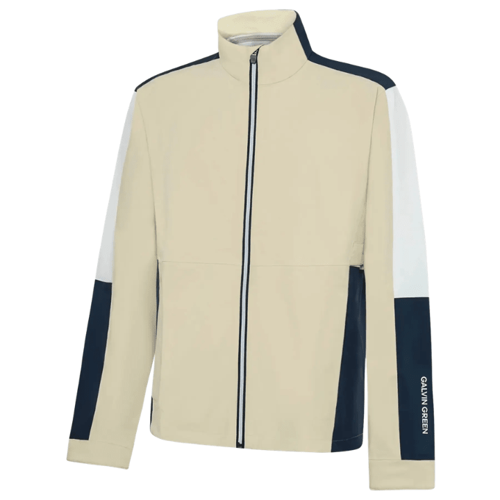 Coupe-vent de golf homme Galvin Green Arlo - vue de face produit seul | #color_beige/bleu-marine/blanc