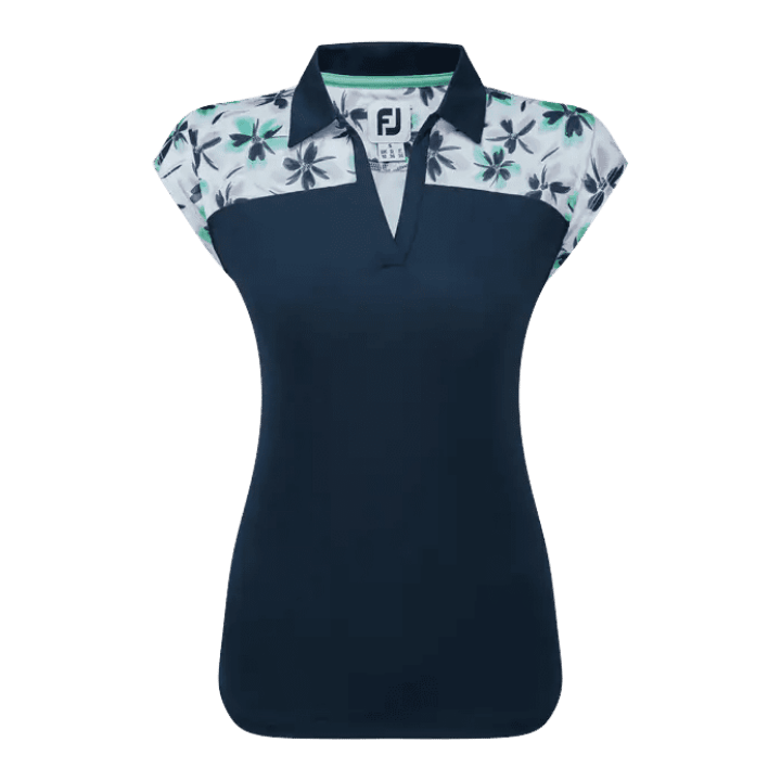 POLO FOOTJOY - AVEC HAUT FLEURIE EN FIL D'ECOSSE BLEU MARINE / BLEU / VERT - Golf Passion