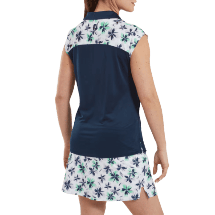 POLO FOOTJOY - AVEC HAUT FLEURIE EN FIL D'ECOSSE BLEU MARINE / BLEU / VERT - Golf Passion