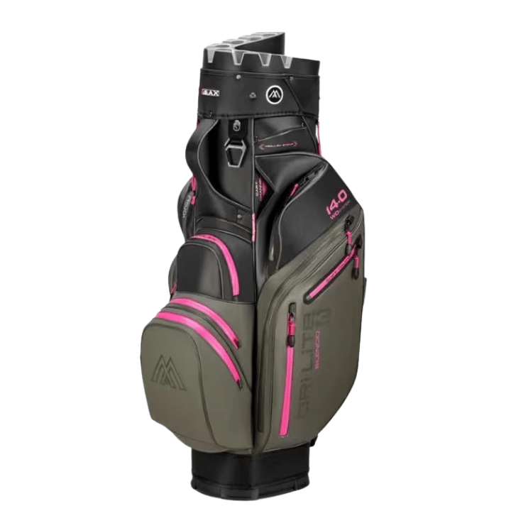 Sac chariot de golf BIG MAX Drilite Silencio 3 - vue trois quarts | #color_anthracite/noir/rose