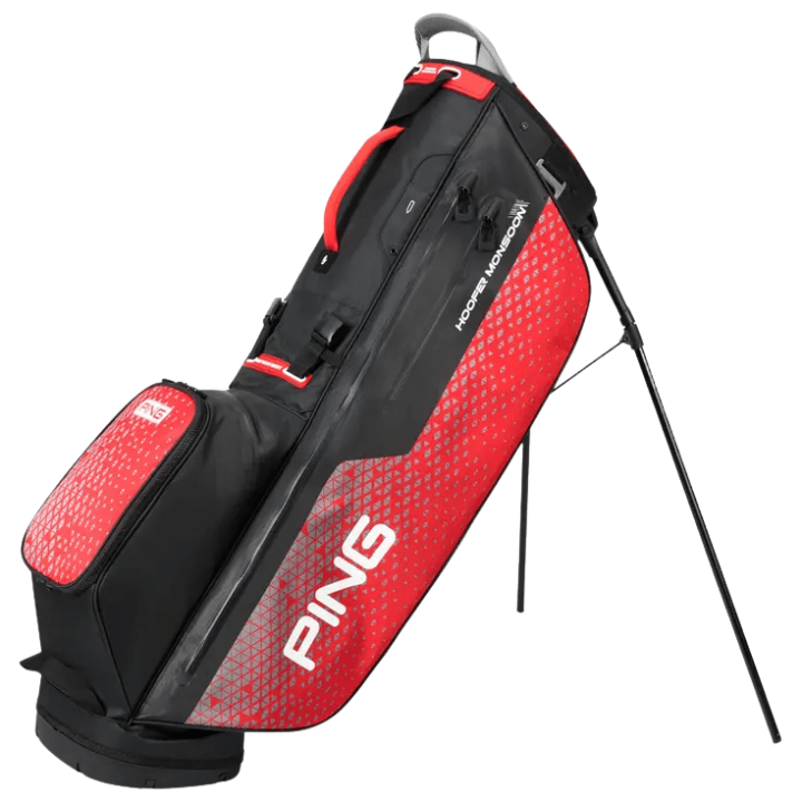 Sac trépied de golf PING Hoofer Monsoon 231 - vue trois quarts | #color_noir/rouge