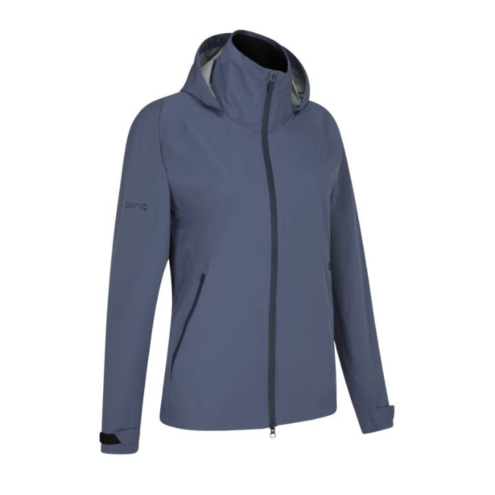 Veste de pluie de golf femme PING Aquadrive - porté de face ou en trois-quarts | #color_bleu