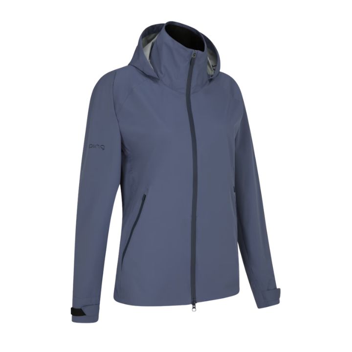 Veste de pluie de golf femme PING Aquadrive - porté de face ou en trois-quarts | #color_bleu