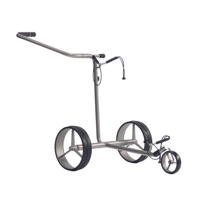 CHARIOT ELECTRIQUE AVEC FREIN JUSTAR - WHITE 1.0, LAQUE SILVER - Golf Passion