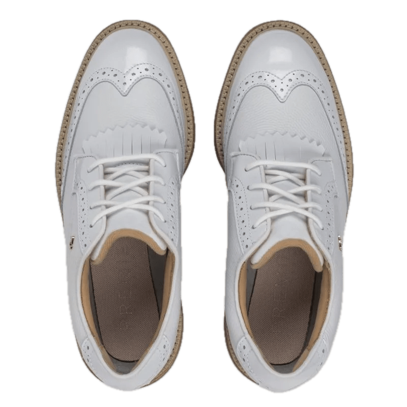 Chaussures de golf à crampons Footjoy Premiere Series Madison - vue du dessus | #color_blanc/beige