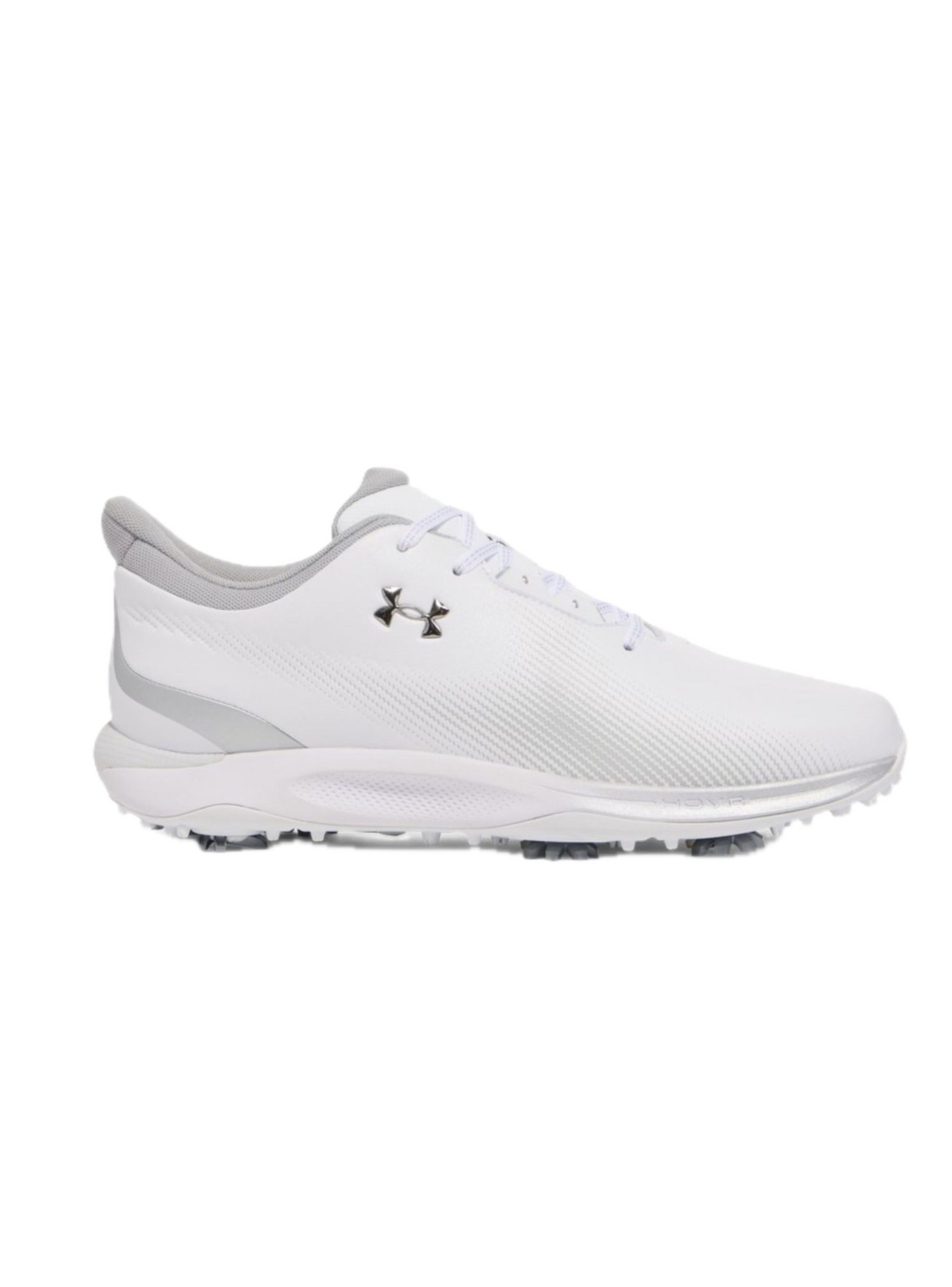 Chaussures de golf à crampons Under Armour Drive Fade - profil extérieur | #color_blanc/argent