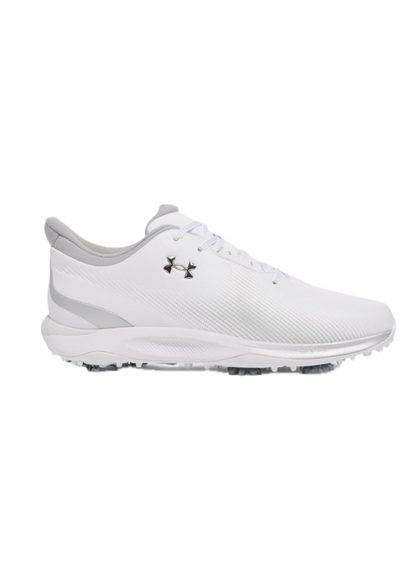 Chaussures de golf à crampons Under Armour Drive Fade - profil extérieur | #color_blanc/argent