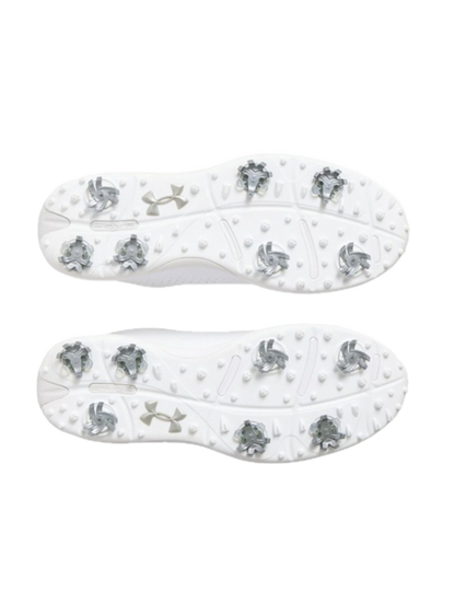 Chaussures de golf à crampons Under Armour Drive Fade - vue du dessus | #color_blanc/argent