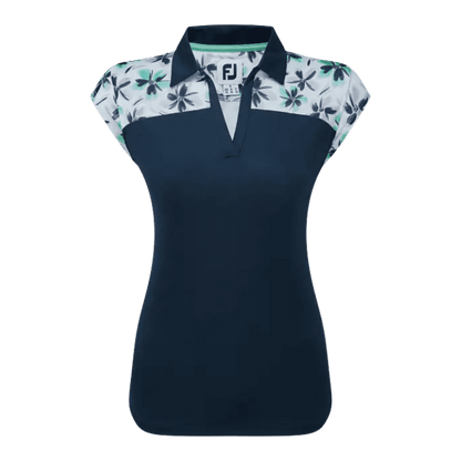 POLO FOOTJOY - AVEC HAUT FLEURIE EN FIL D'ECOSSE BLEU MARINE / BLEU / VERT - Golf Passion