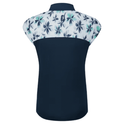 POLO FOOTJOY - AVEC HAUT FLEURIE EN FIL D'ECOSSE BLEU MARINE / BLEU / VERT - Golf Passion
