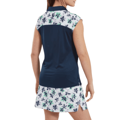 POLO FOOTJOY - AVEC HAUT FLEURIE EN FIL D'ECOSSE BLEU MARINE / BLEU / VERT - Golf Passion