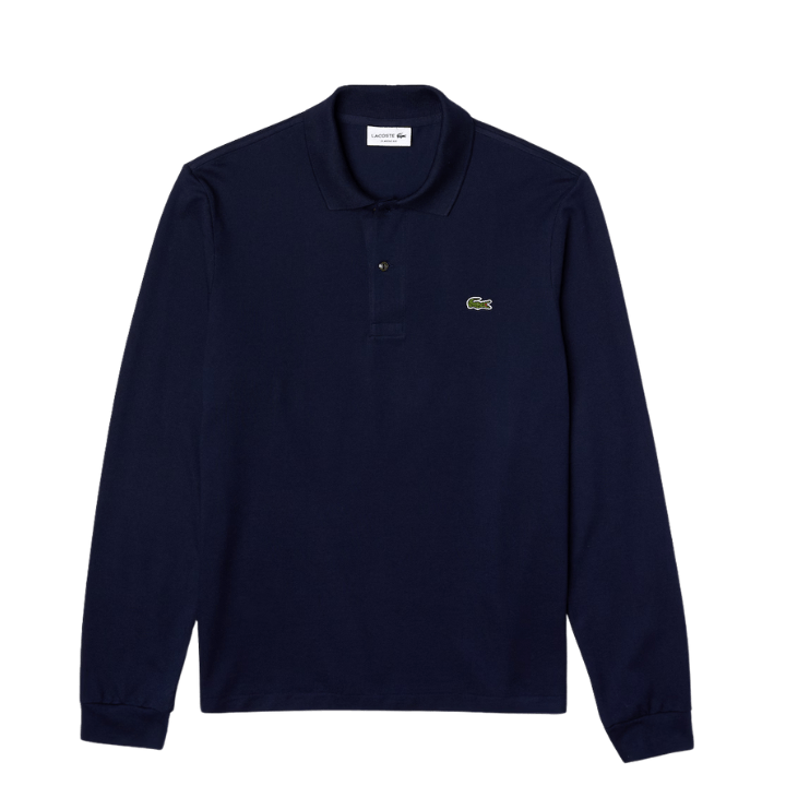 POLO LACOSTE - LONG SLEEVED RIBBED COLLA BLEU MARINE - Golf Passion
