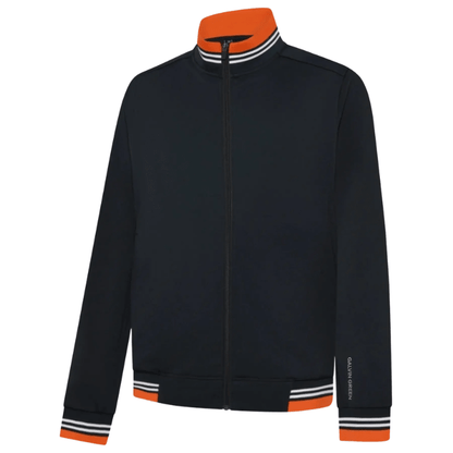 Pull de golf homme Galvin Green Daniel - vue de face à plat | #color_noir/blanc/orange