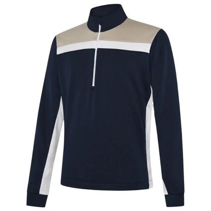 Pull de golf homme Galvin Green Dean - vue de face à plat | #color_beige/bleu-marine/blanc