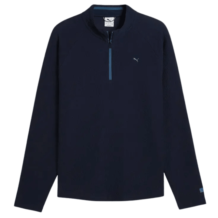 Pull de golf homme Puma Boulder 2.0 1/4 Zip - vue de face à plat | #color_marine