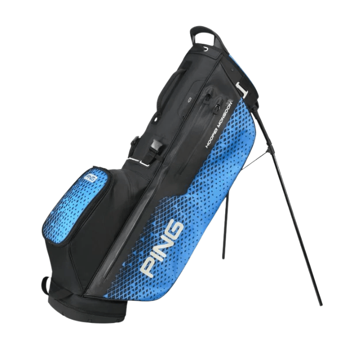 Sac trépied de golf PING Hoofer Monsoon 231 - vue trois quarts | #color_noir/bleu