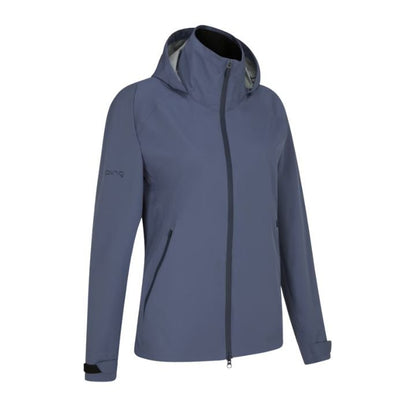 Veste de pluie de golf femme PING Aquadrive - porté de face ou en trois-quarts | #color_bleu